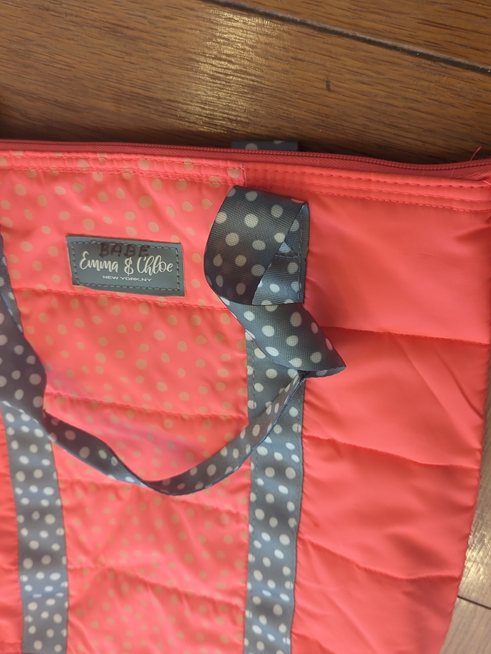 Emma & Chloe Pink Bag 2 Strap Handles Polka Dot Zipper Tote Bag - Picture 7 of 9